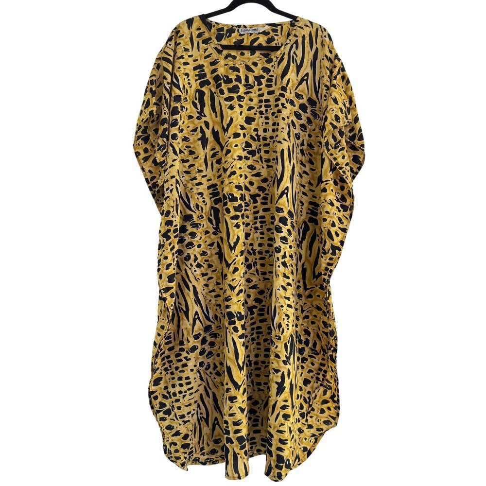 Vintage Erica Brooke Kaftan Dress Women's Animal Print Brown Chita Midi Size L
